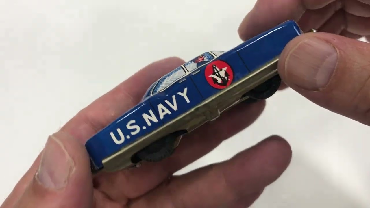 Japan, U.S. Navy Car, Vintage Tin Plate Friction Novelty Toy, Nakamura Metal araba