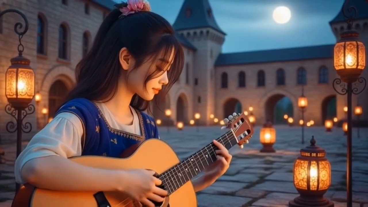 The guitar music is so peaceful and beautiful under the moonlight.