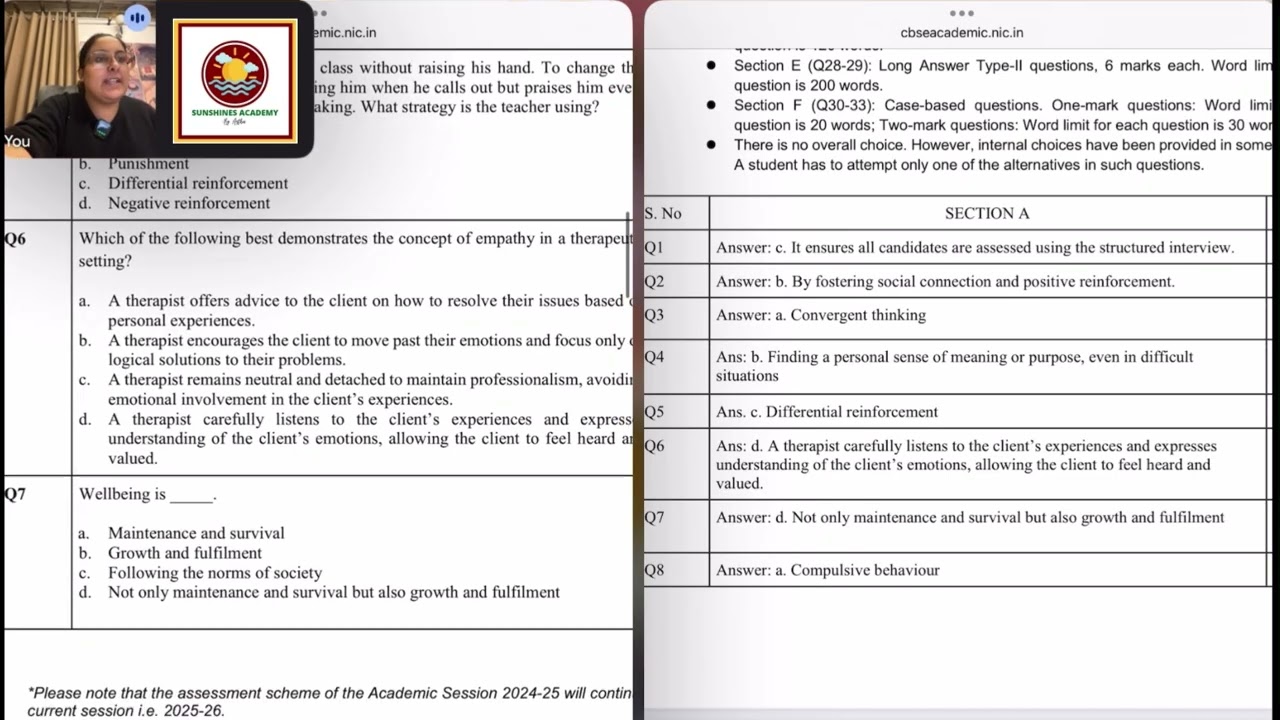 Psychology Board Sample Paper PART-1 || Detailed Discussion 2026  SEC- A Class 12 Psychology 