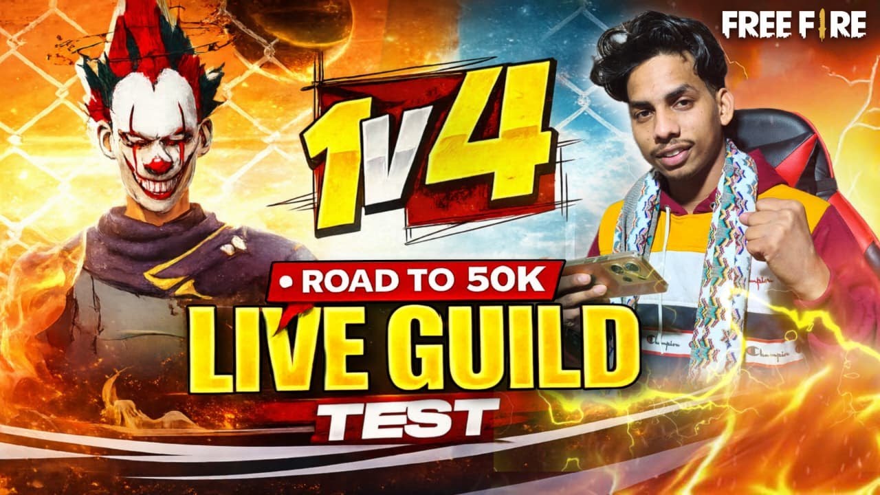 FF LIVE TOP 1 GUILD TEST 1VS4 | ROAD TO 50K ON LIVE | LIVE GUILD TESTING #ff #freefireliveguildtest