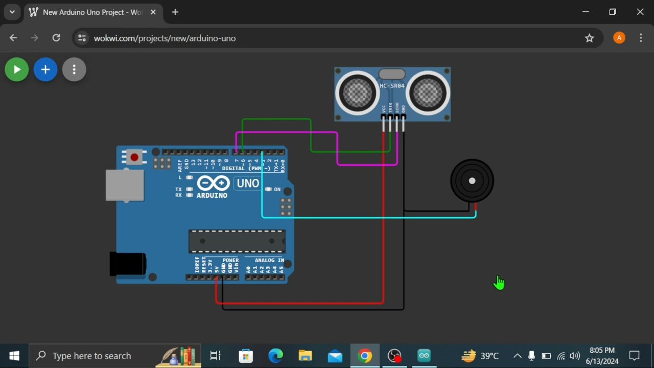 Arduino with ultrasonic sensor+Buzzer | Wokwi Arduino simulator | Arduino Titan