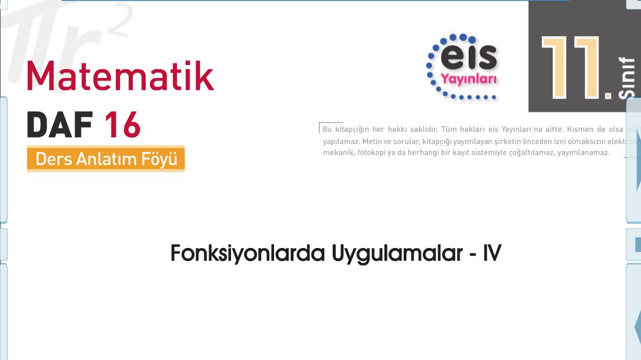 Fonksiyonlarda Uygulamalar, 16. Föy, EİS Daf, 11. Sınıf,Parabolun Tepe Noktası