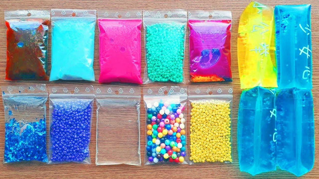 Making Crunchy Slime with Bags and Water Squishes - Satisfying Slime Video