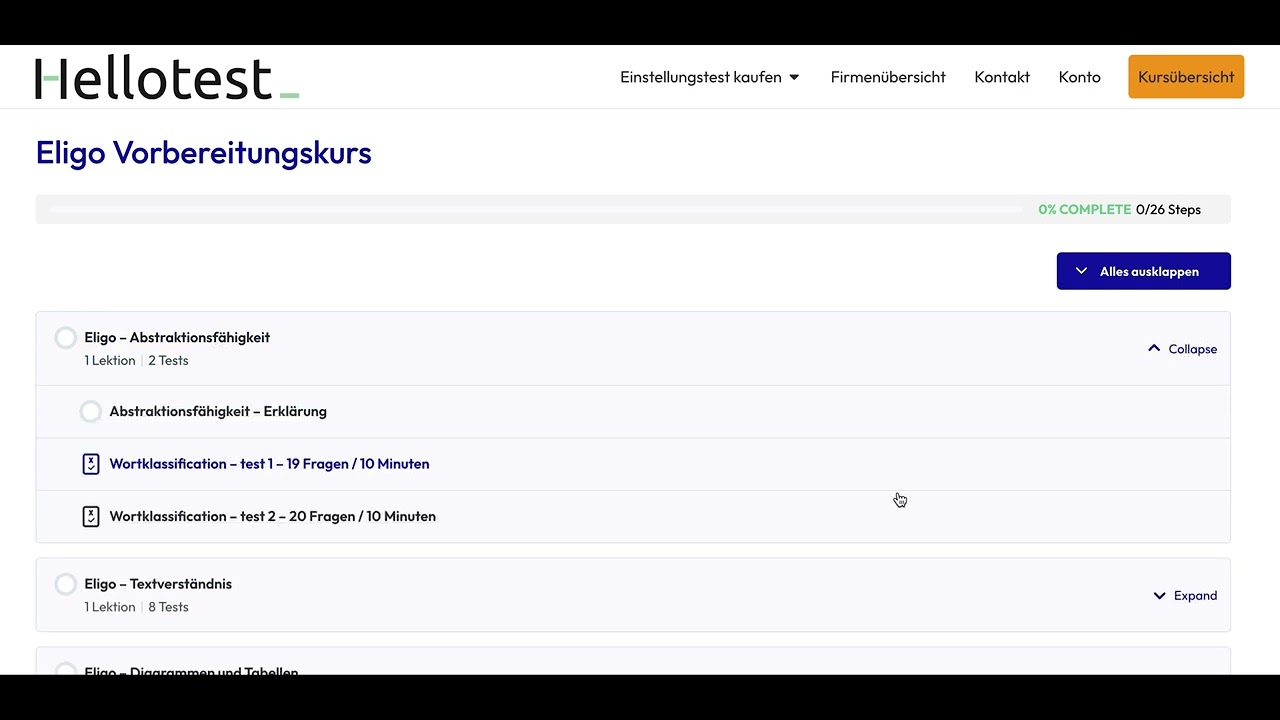 Eligo Einstellungstest &Uuml;ben