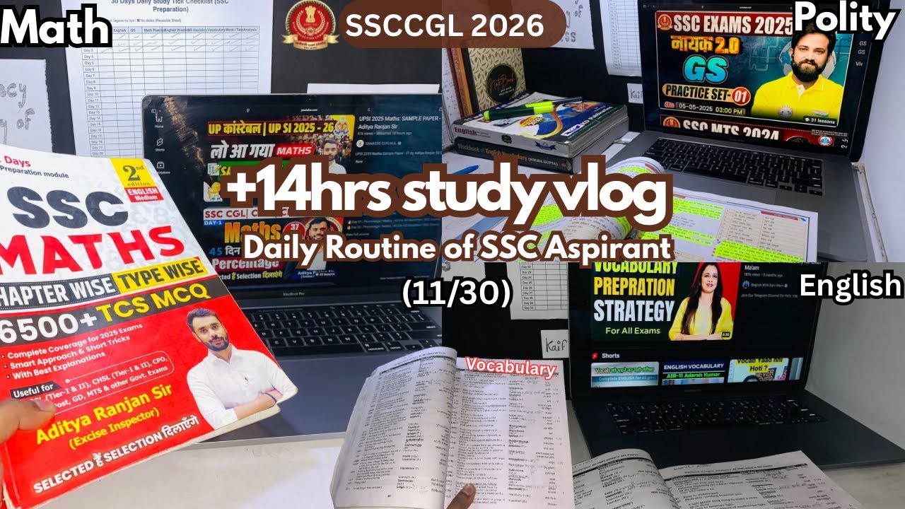 (10/30) 14 Hours Study Vlog 📚 | SSC CGL 2026 Preparation | Daily Routine of Aspirant | #SSC
