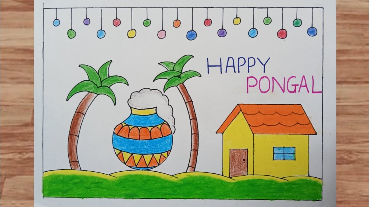 Happy Pongal Drawing | Pongal Festival Drawing |  Easy Pongal Festival Drawing | Pongal Pot Drawing 