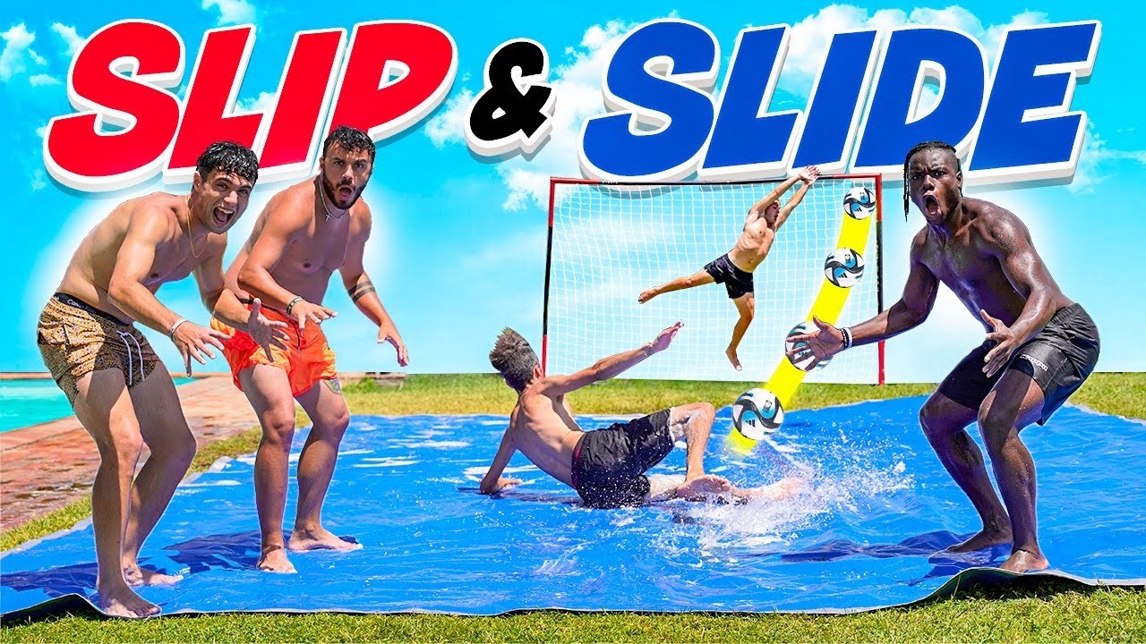 ⚽ TIRO AL VOLO SLIP N SLIDE FOOTBALL CHALLENGE in VILLA ELITES!