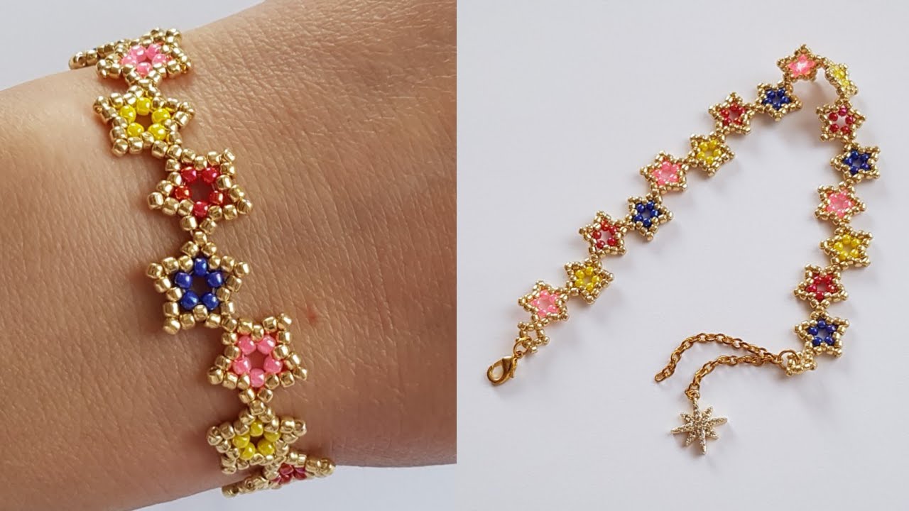 Star bracelet/Colorful seed beads bracelet/Beaded bracelet with only seed beads/Diy Beading