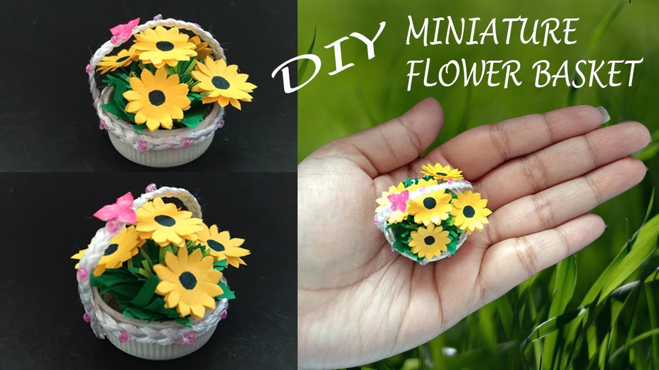 Miniature Flower Basket|How to make tiny flower bouquet|Mini Sunflower|Mini flower|Tiny paper flower