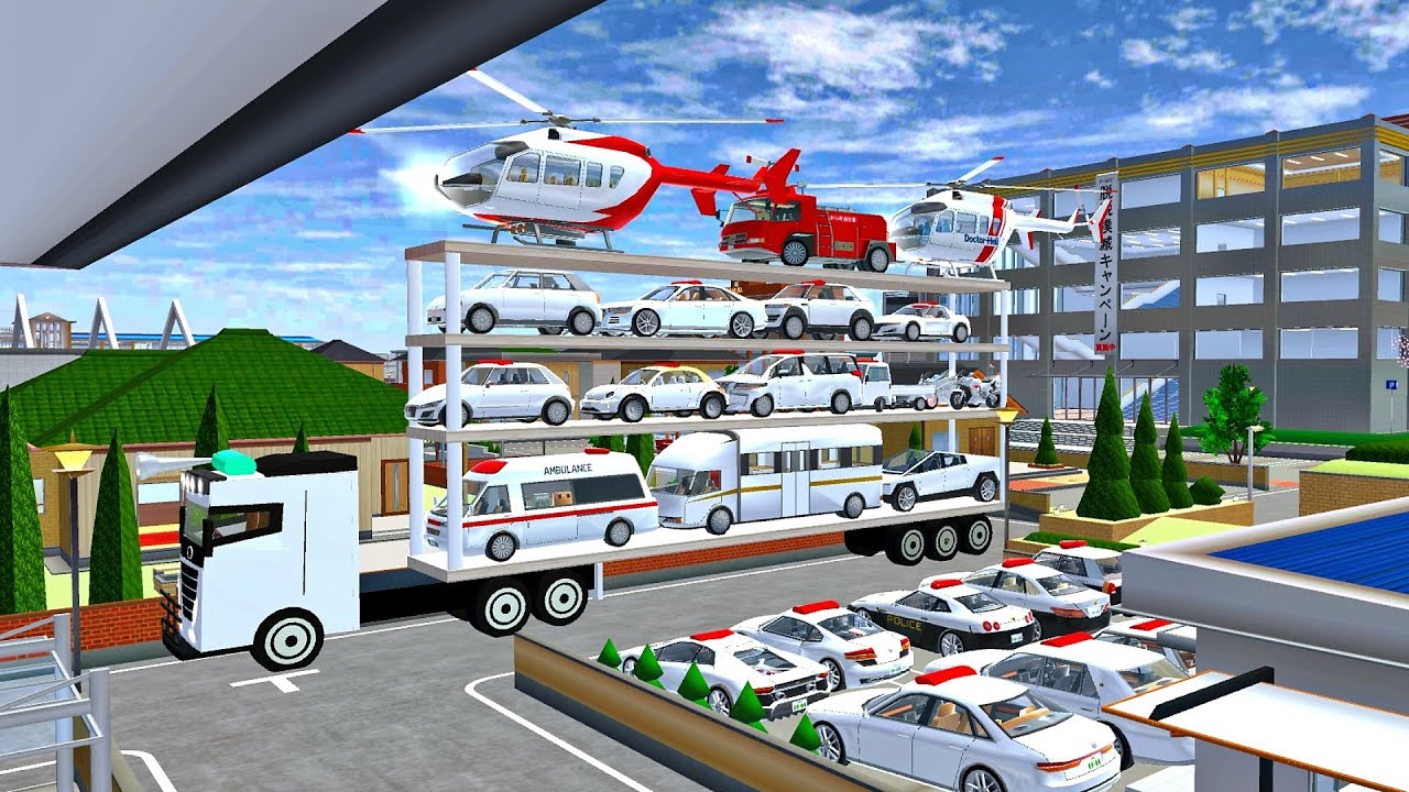 ALL POLICE CAR - OVERSIZED CARS TRANSPORT WITH FOUR LEVEL TRAILER TRUCK AT POLICE KOBAN - Sakura 🚍🚔