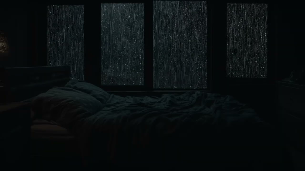Gentle Night Rain Falling in a Dark Bedroom | Sleep, Relax, and Focus