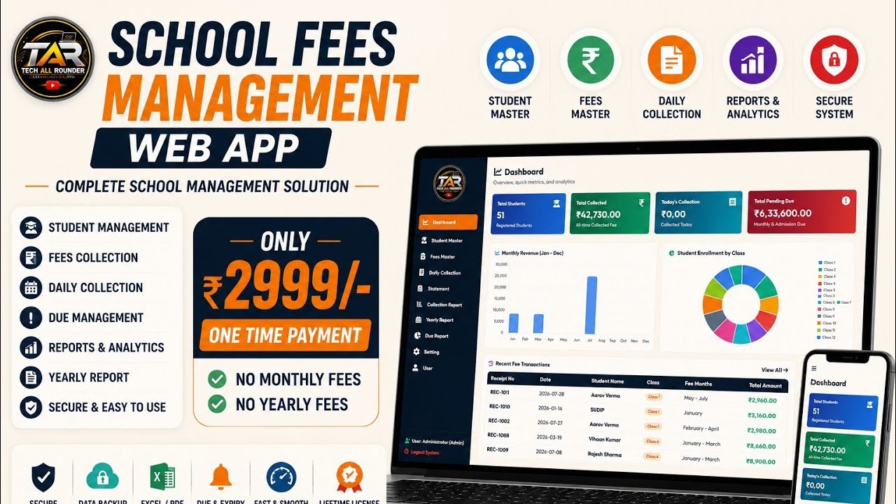 Best School Fees Management Web App | Daily Collection, Due Report & Analytics