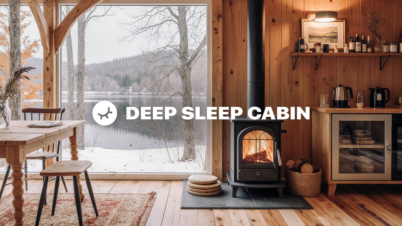 Cozy Cabin by the Lake ❄️ Fireplace Ambience & Deep Sleep Music  |  3 Hours  |  4K