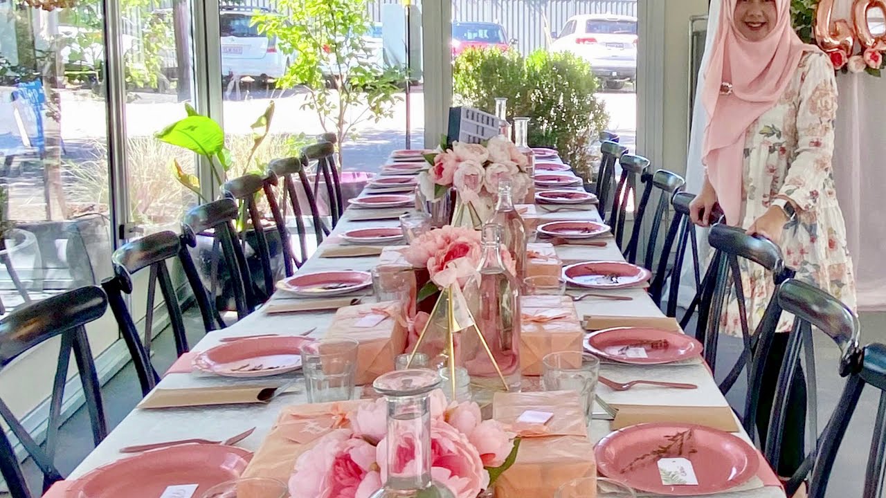 A Rose Gold and Peach Themed Table Setting Ideas for 40th Birthday -
