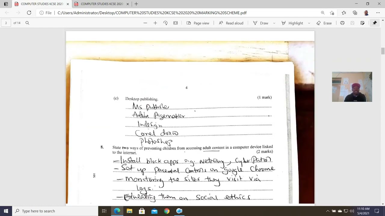 KCSE 2020  Computer Studies Paper 1 Revision   Marking Scheme  | Explanation