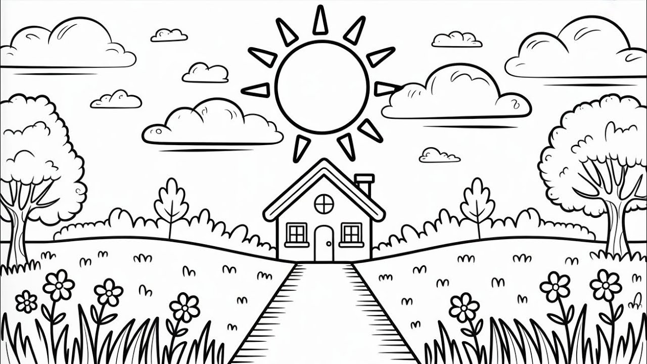 Cute House Scenery Drawing | Step by Step for Beginners