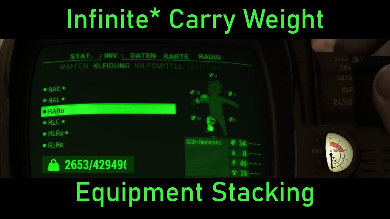 Fallout 4: Guide for essentially Infinite Carry Weight with help of the Equipment Stacking Glitch