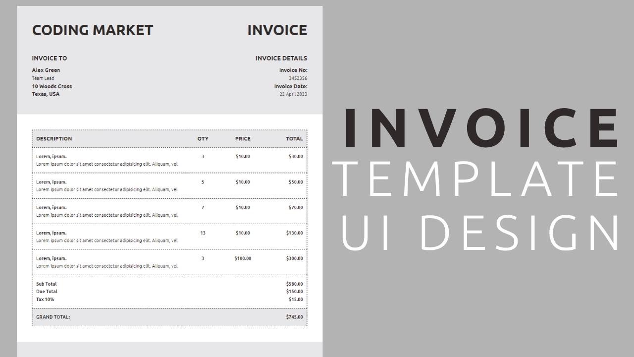 How to create Invoice Template UI Design In HTML and CSS || Business Invoice Template UI Design