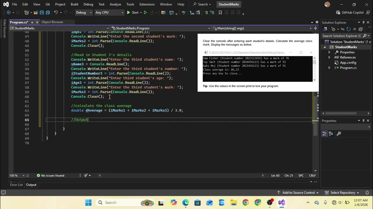C# | Calculating Student Average Marks |Console Application (.NET Framework) | Beginner Tutorial