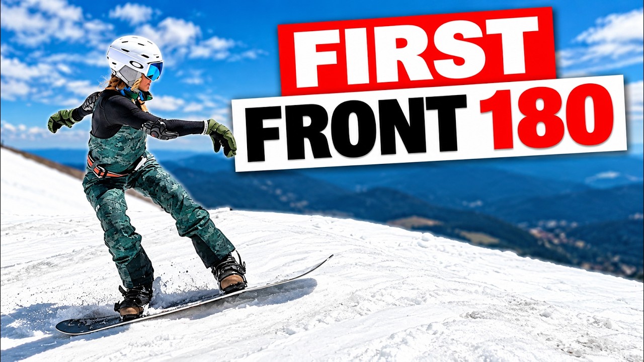 Teaching Snowboarder First Frontside 180 On a Jump