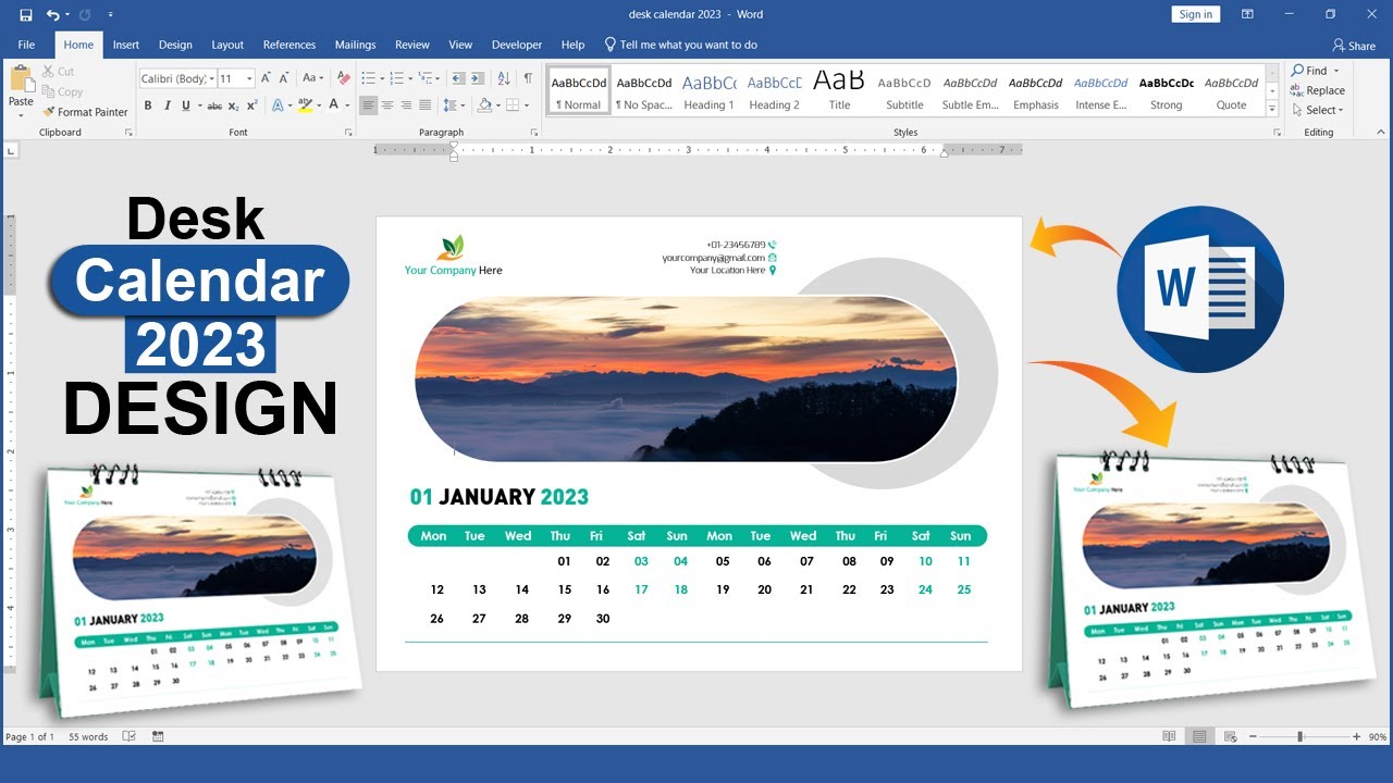 Printable Desk Calendar Design 2023 in Microsoft Office Word Hindi Tutorial