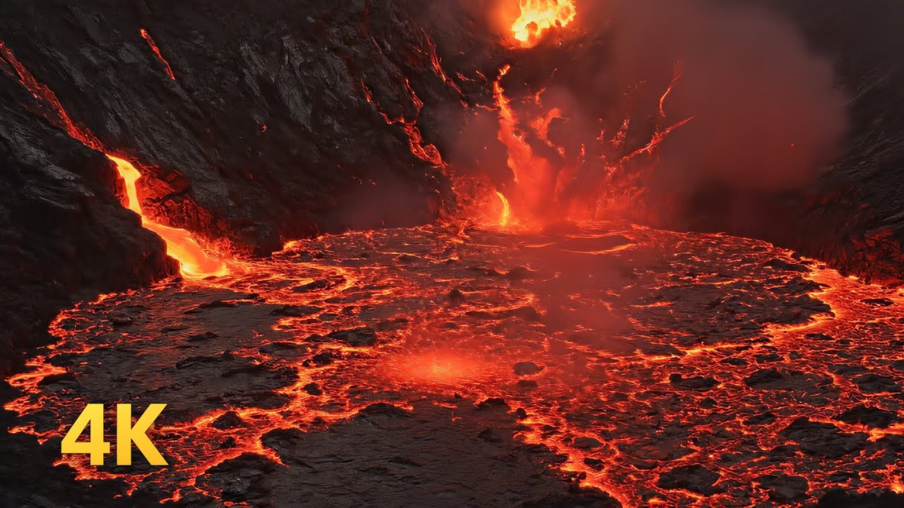 1 Hour | 4K Lava Bubbling Inside Volcano | Relaxing Sounds for Sleep, Study, or Focus