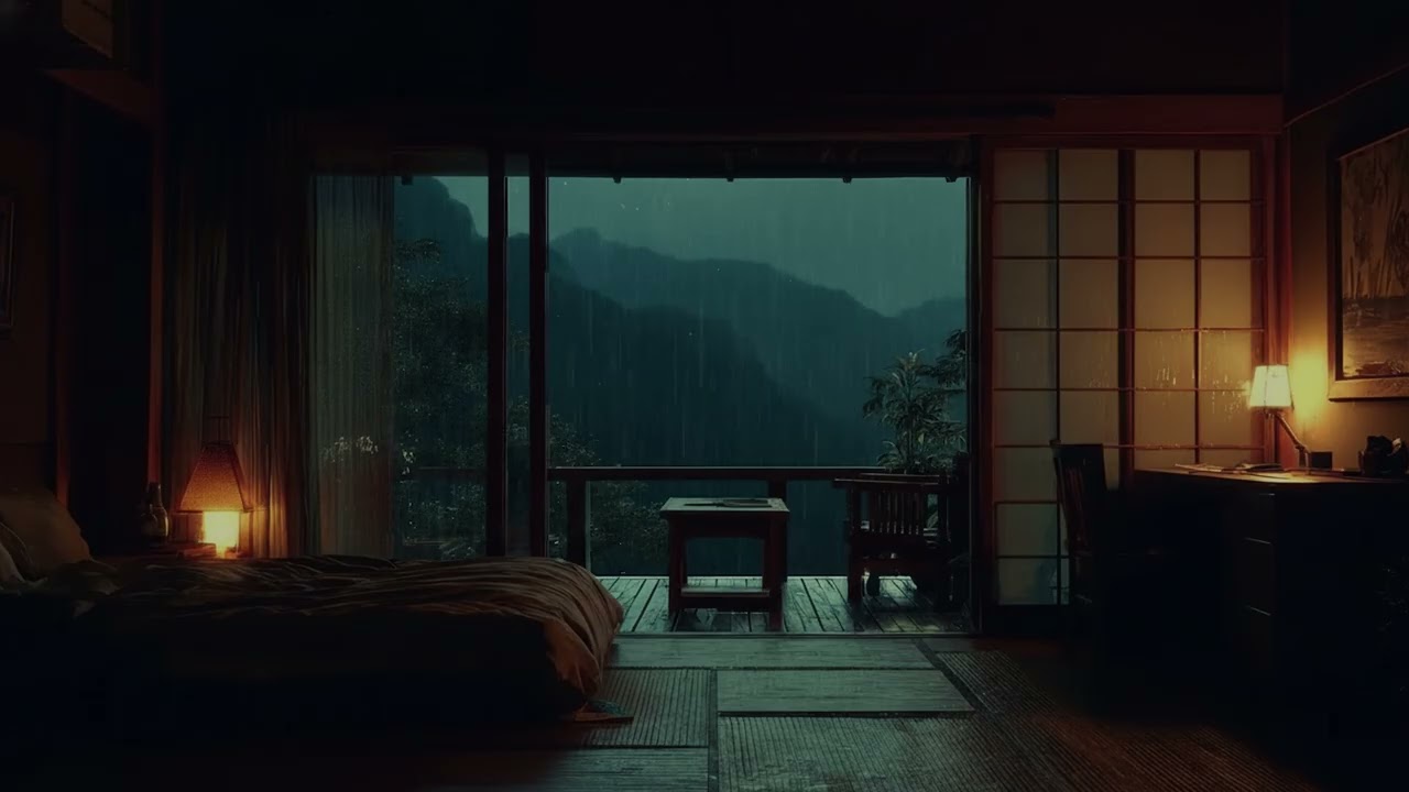 Peaceful Night Rain in a Cozy Mountain Room 🌧️ Window Rain Sounds for Study, Reading & Sleep