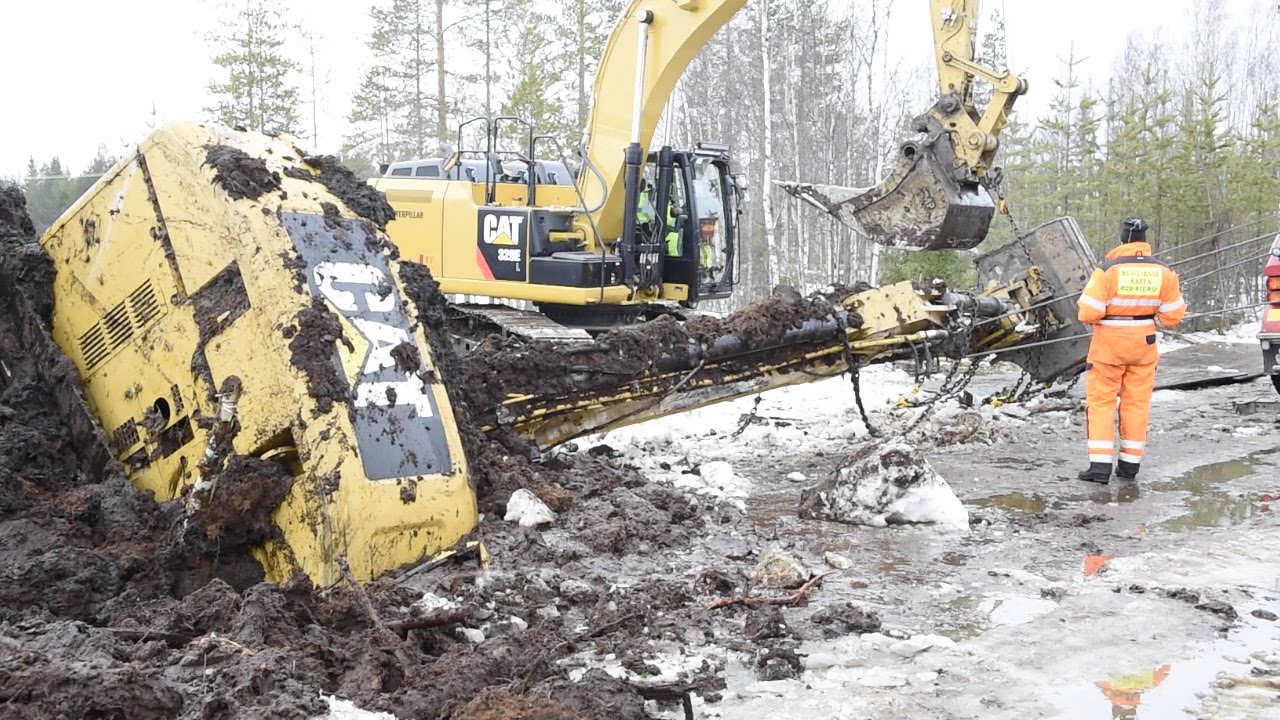Excavator in deep trouble