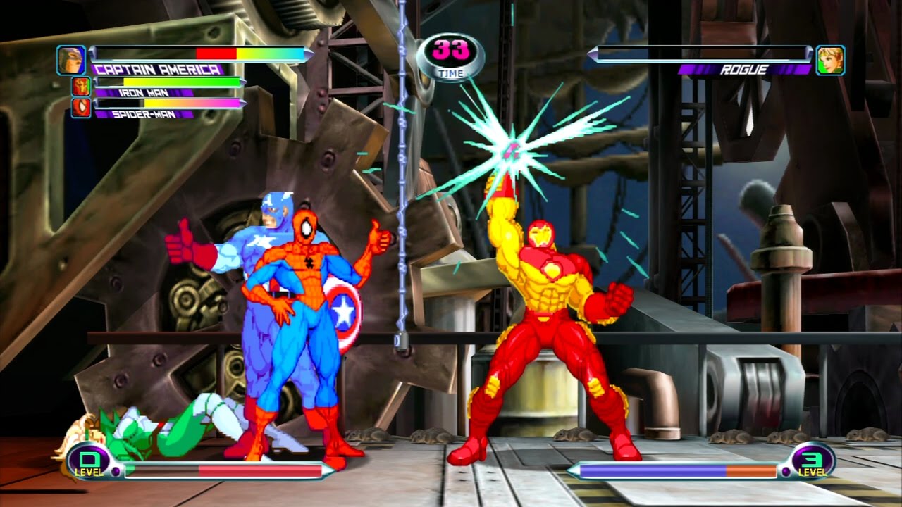 Marvel VS Capcom 2 — Человек-паук/Капитан Америка/Железный человек — прохождение на уровне сложно...