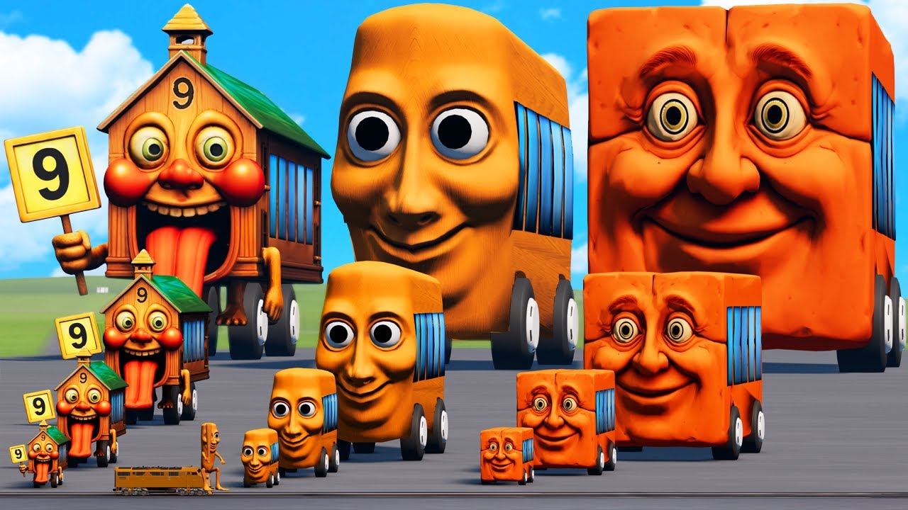 Big & Small Tung Tung Sahur Bus vs La Esok Sekolah Bus vs Ti Ti Ti Sahur Bus vs Trains BeamNG.Drive