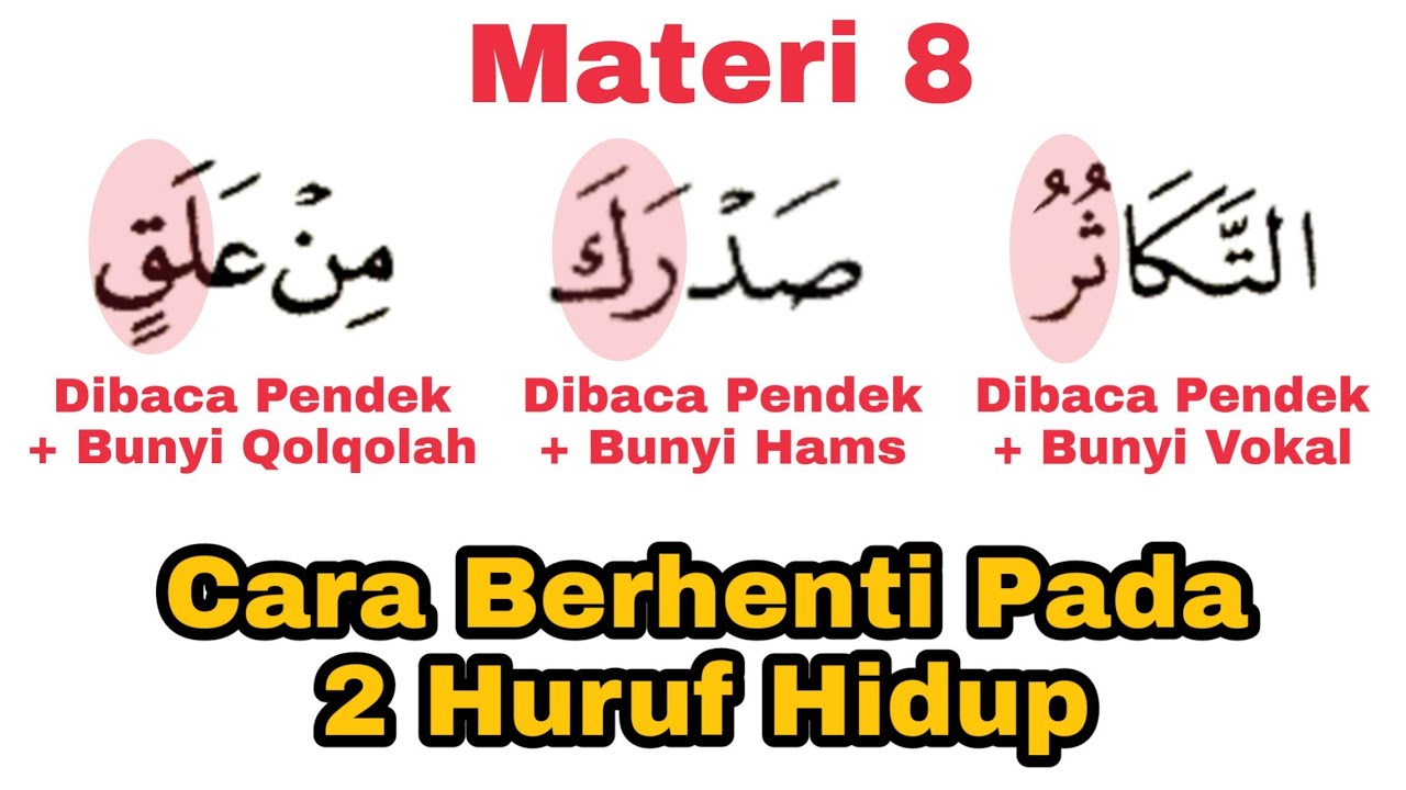 Cara Waqaf (Berhenti) Pada 2 Huruf Hidup, Cocok Untuk Pemula + Contoh dan Prakteknya