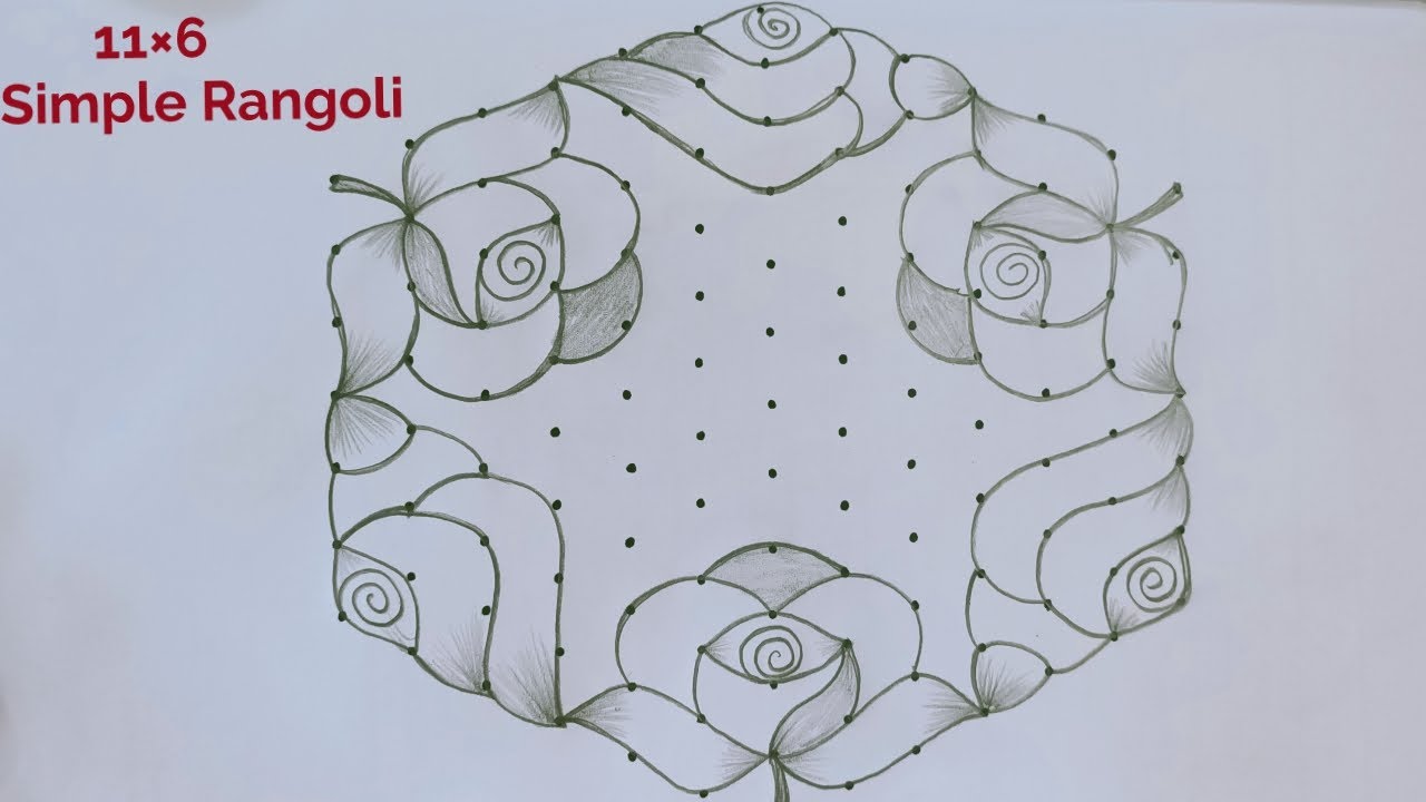 Puratasi Madham Simple Rose Kolam 13×7🌺 Navaratri Special Kolam 🌺 Pandaga Muggulu 🌺Beautiful Rangoli