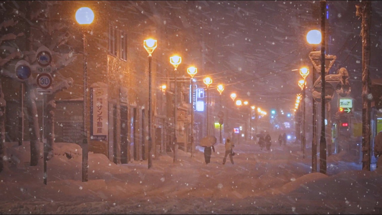 Quiet Snowy Night Walk in Hokkaido Japan | Sapporo Tram Streets