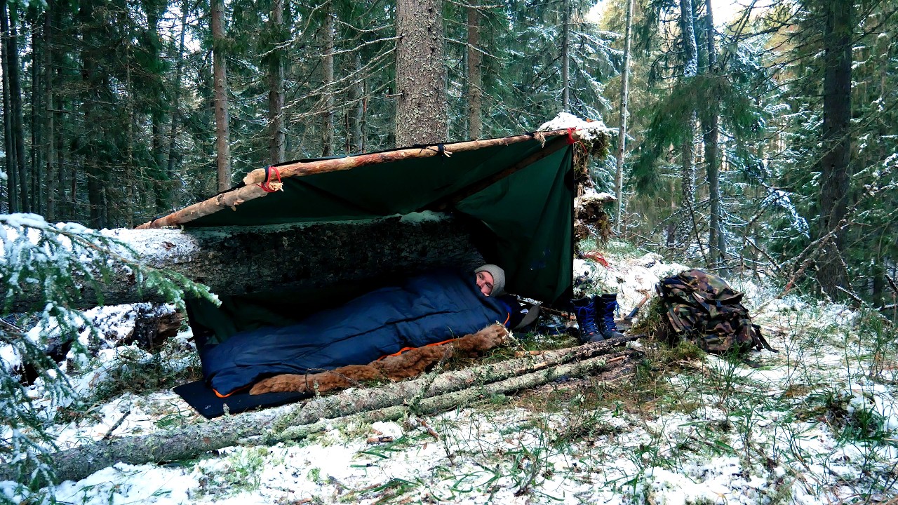 Solo Winter Camping Overnight -  Freezing Weather No Tent