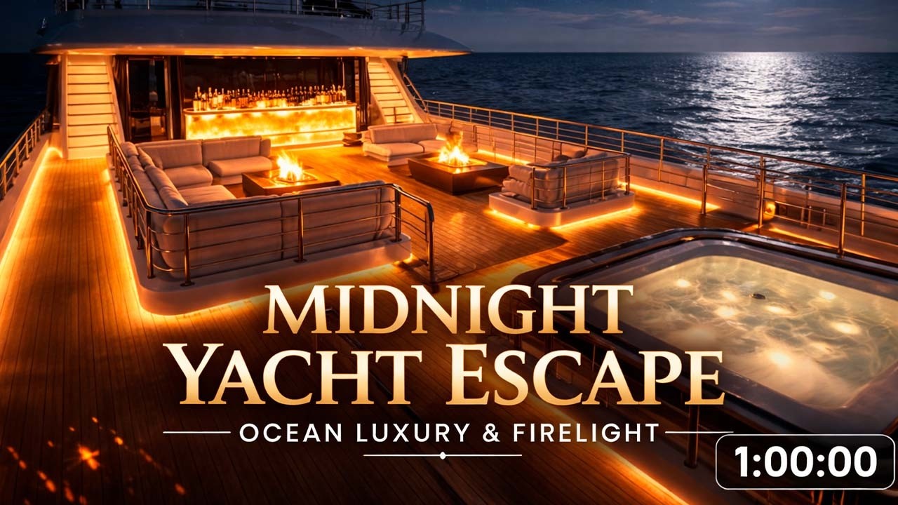 Midnight Yacht Escape: 1 Hour of Ocean Luxury & Firelight Ambience (4K)