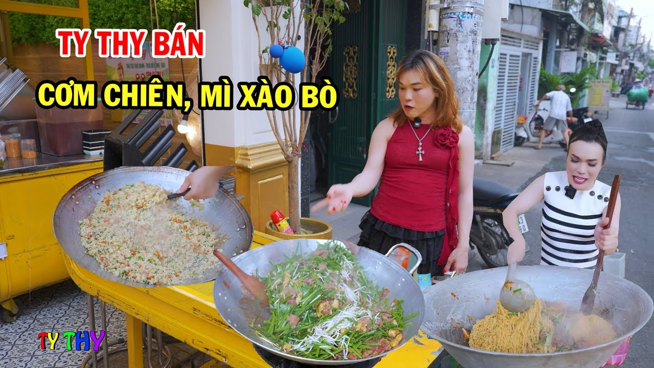 Ty Thy đổi nghề b&aacute;n cơm chi&ecirc;n m&igrave; x&agrave;o - Ty Thy Vlog Gỏi đu đủ