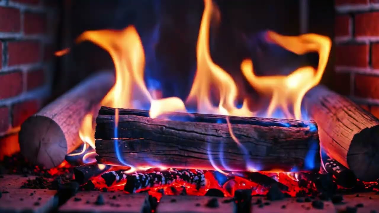 Relax Beside a Fireplace with Calming Blue and Orange Flames and Gentle Crackles - ASMR Fireplace
