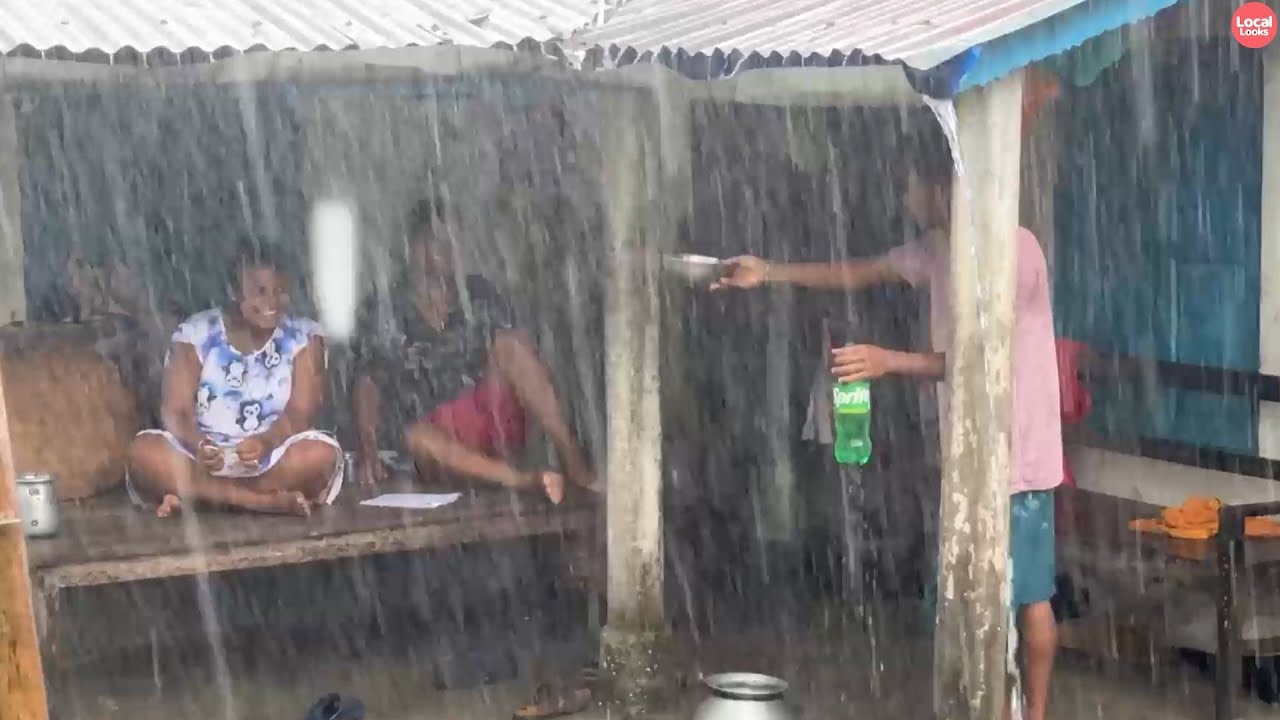 Heavy Downpour-Beautiful People and Village-Rainy Day Walk