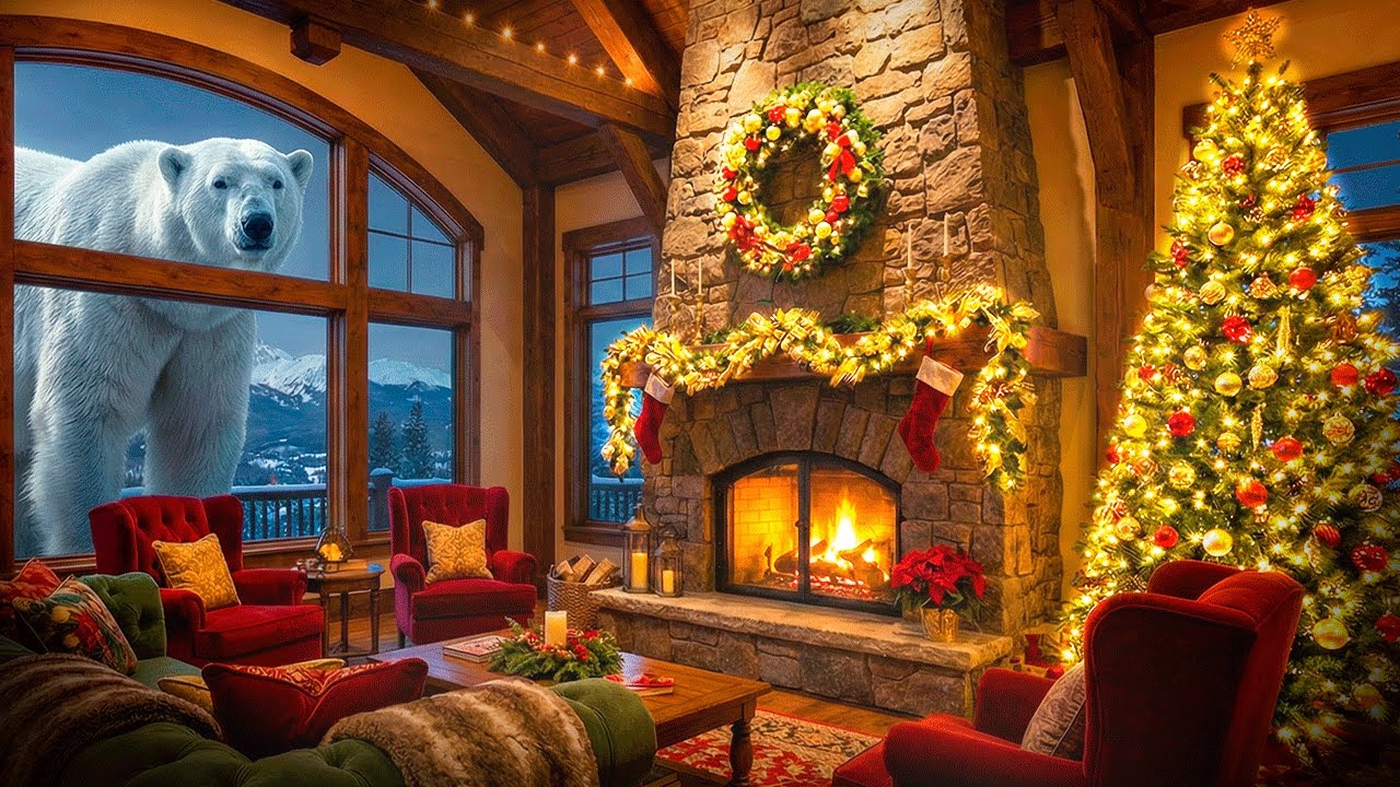 Instrumental Winter Music 🎄 Fireplace & Snowfall 🔥 Calmed Christmas Ambience