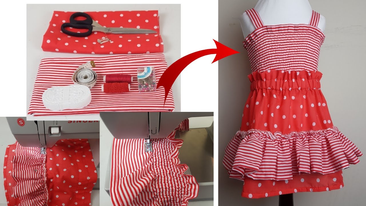 DIY Shirred top and gathered skirt with ruffles for kids/ Shirred top/ Gathered skirt