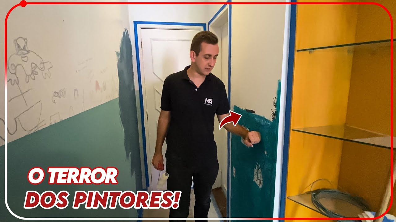 COMO PINTAR UMA PAREDE RABISCADA COM CANETINHA OU GIZ DE CERA