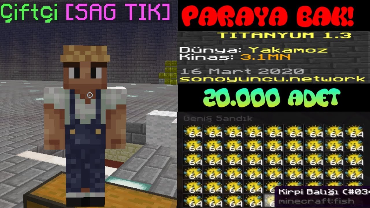 Titanyum 1 DAKİKA 1.000.000 Kinas - Balıklarımı Sattım - 100 Spawnerlı XP Farmı -sonoyuncu titanyum