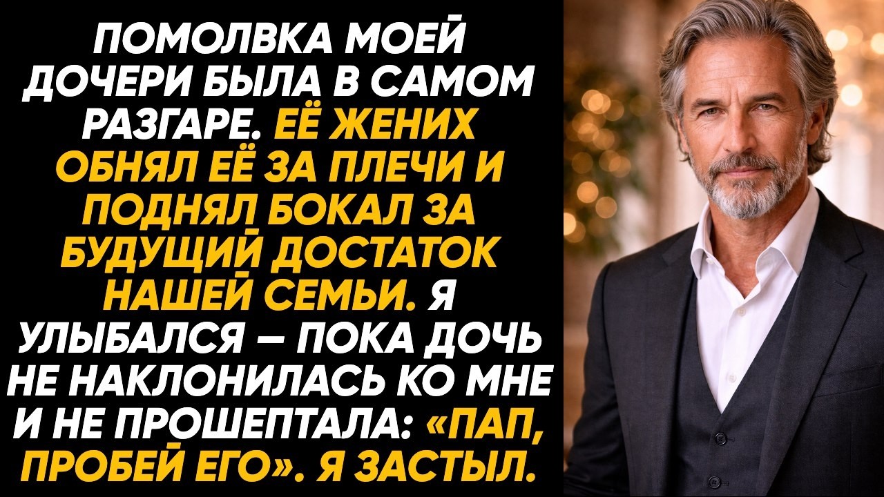На помолвке дочери, пока жених говорил тост, она так тихо прошептала мне: «Папа, срочно проверь его»