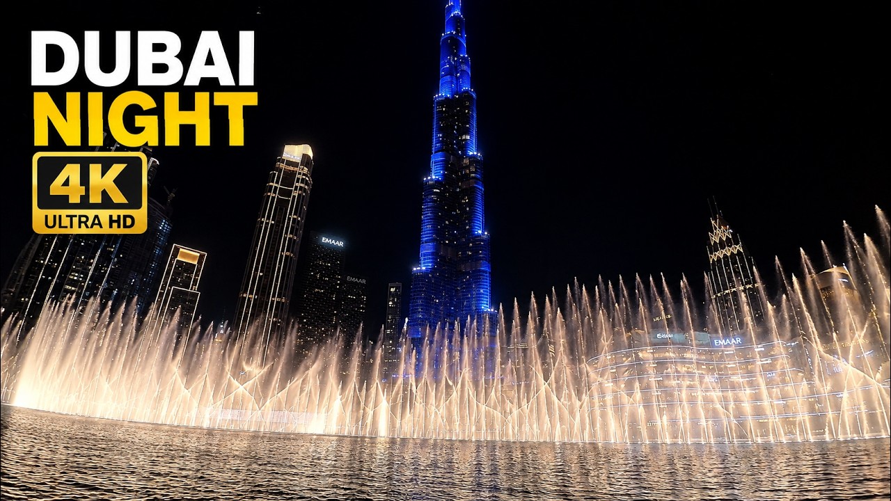 POV: Night Boat Ride in Dubai. Burj Khalifa & Fountain Show