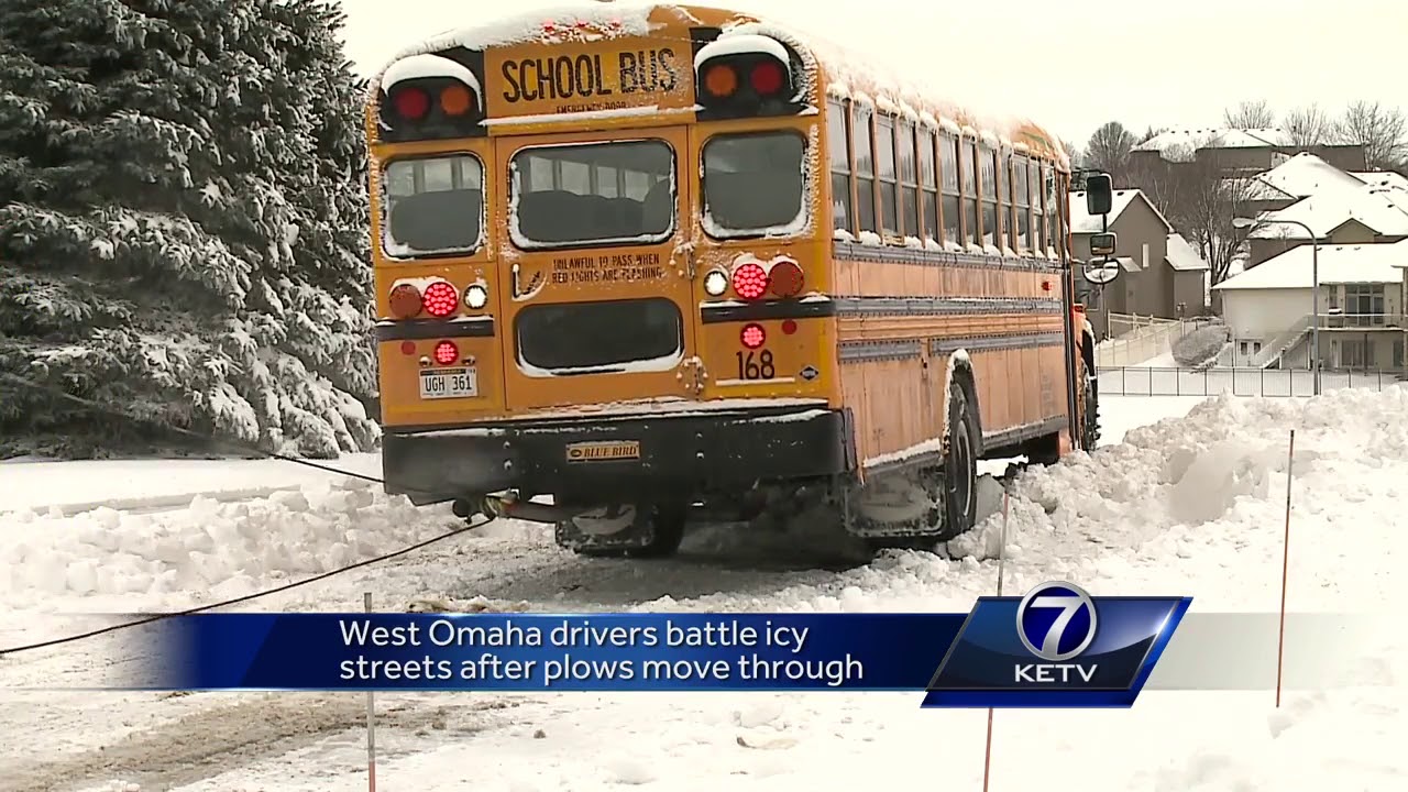 West Omaha drivers battle icy streets after plows move through
