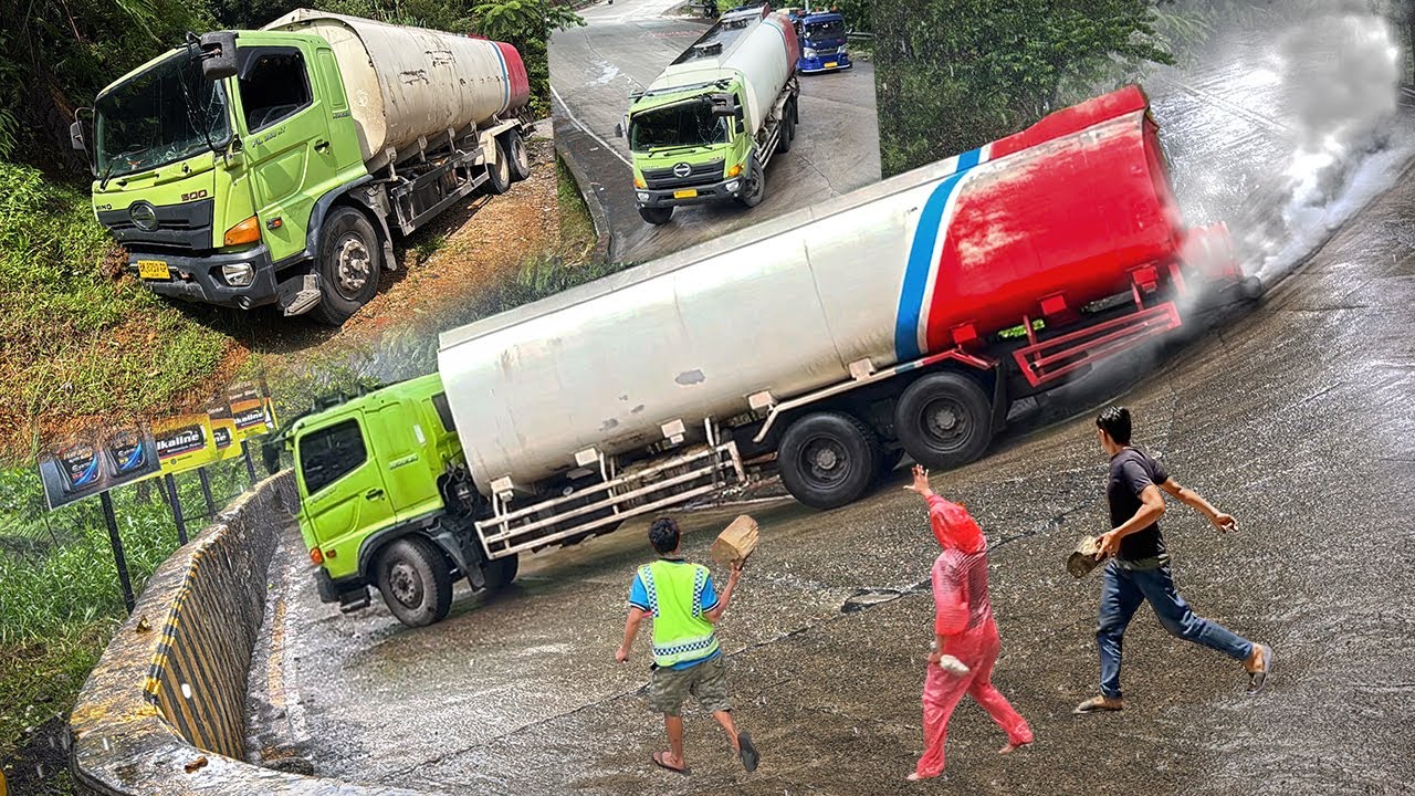 TEREKAM !!! DETIK-DETIK MENGERIKAN TRUK MELUNCUR KENCANG, Innalillahi Truk Rem Blong Tabrak Tebing