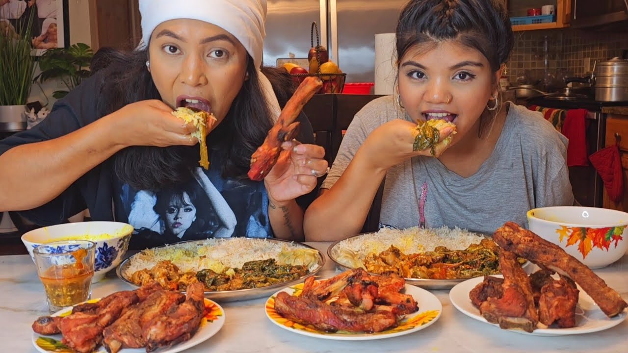 Nepali Mukbang Dal Bhat Tarkari/Pork Ribs & Chicken Wings/Pork Legs Achar /Nepali Style Achar.