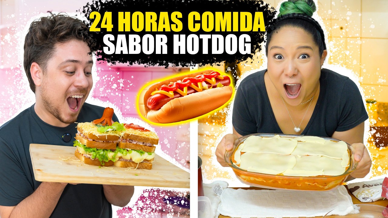 24 HORAS COMENDO COMIDA SABOR CACHORRO QUENTE | Jeru e Cheru