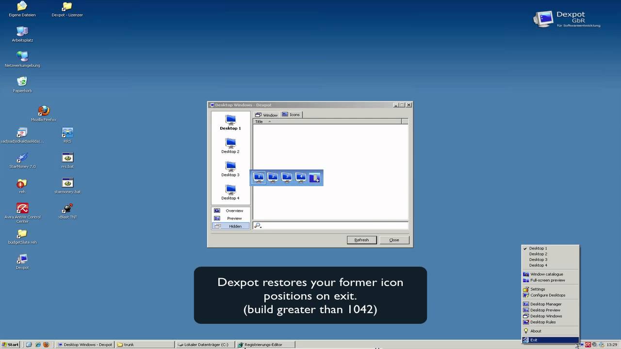 Dexpot 1.5: How to place different icons on each desktop (outdated)