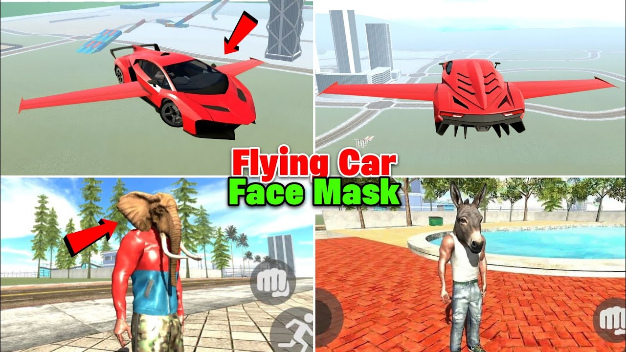 Flying Car Cheat Code In Indian Bike Driving 3d | Indian Bike Driving 3d Animal Face Mask Feature 